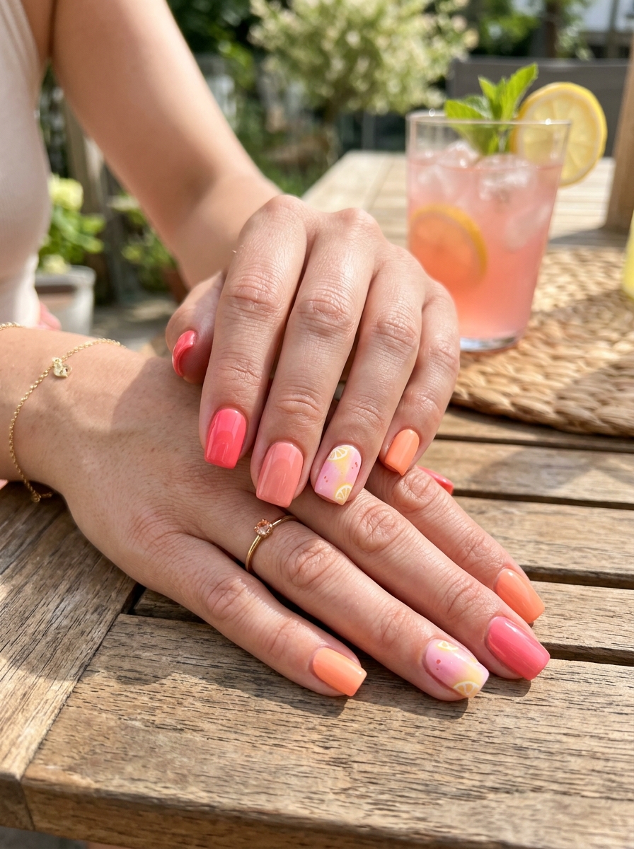 Pink Lemonade Square Nails